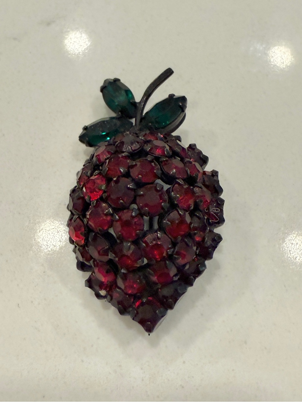 Vintage Warner Strawberry Brooch Red Green Rhinestones